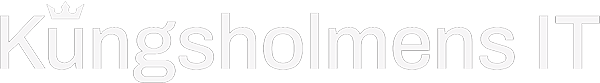 Vit logotyp med texten Kungsholmens IT.