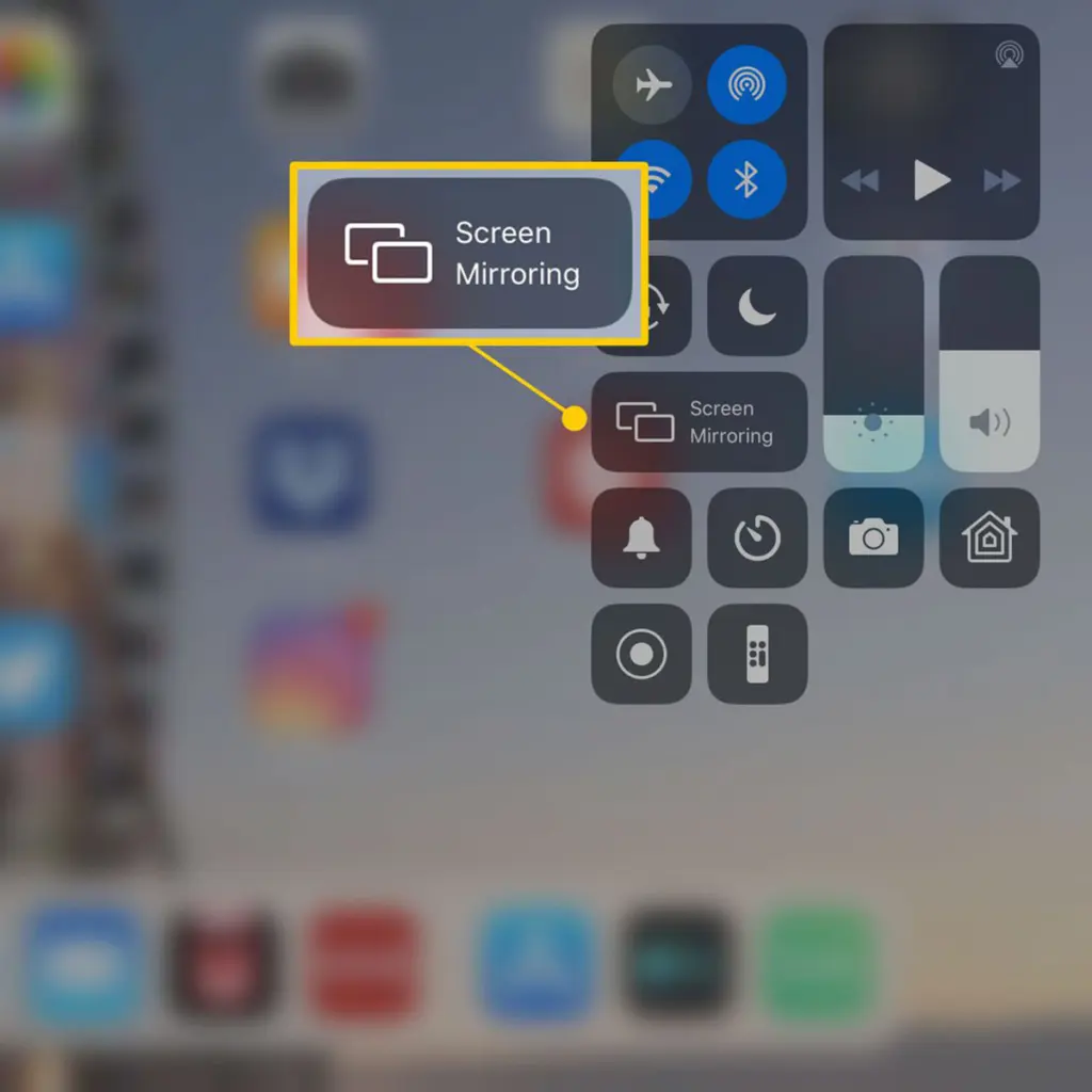 iPhone kontrollcenter med markerad skärmdubblering