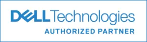 Dell Technologies Authorized Partner-logotyp i blå färg på vit bakgrund.