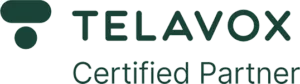 Telavox Certified Partner-logotyp i grön färg på transparent bakgrund.
